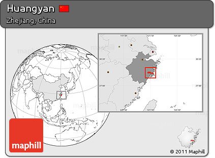 Blank Location Map of Huangyan, highlighted country, highlighted parent region