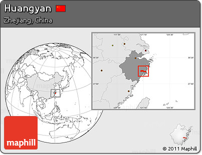 Blank Location Map of Huangyan, highlighted country, highlighted parent region