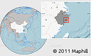 Gray Location Map of Huangyan, highlighted country, highlighted parent region, hill shading