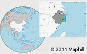Gray Location Map of Huangyan, highlighted country, highlighted parent region