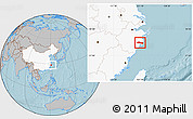 Gray Location Map of Huangyan, highlighted country, hill shading