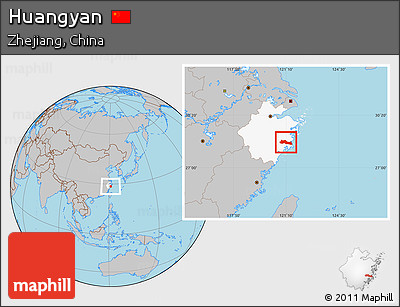 Gray Location Map of Huangyan, highlighted parent region