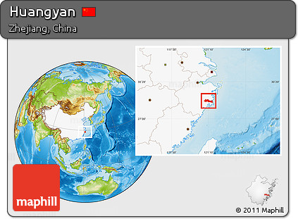 Physical Location Map of Huangyan, highlighted country