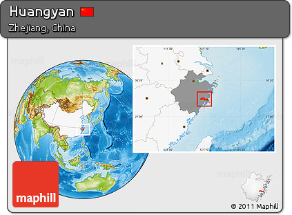 Physical Location Map of Huangyan, highlighted country, highlighted parent region