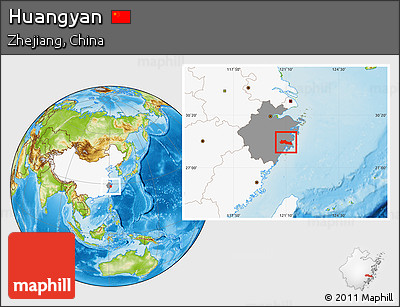Physical Location Map of Huangyan, highlighted country, highlighted parent region