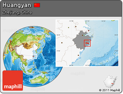 Physical Location Map of Huangyan, highlighted country, highlighted parent region