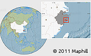 Savanna Style Location Map of Huangyan, highlighted country, highlighted parent region, hill shading