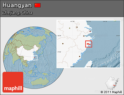 Savanna Style Location Map of Huangyan, highlighted country, hill shading