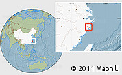 Savanna Style Location Map of Huangyan, highlighted country, hill shading