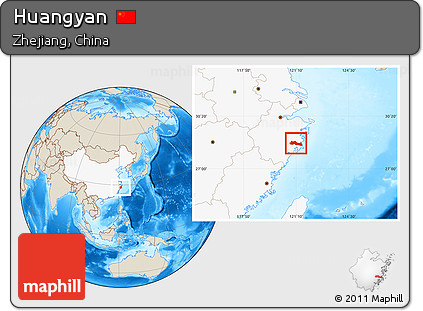 Shaded Relief Location Map of Huangyan, highlighted country