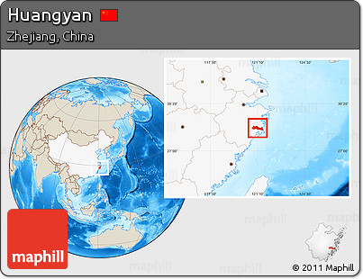Shaded Relief Location Map of Huangyan, highlighted country