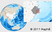 Shaded Relief Location Map of Huangyan, highlighted country, highlighted parent region