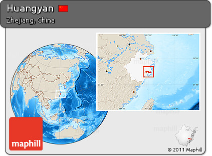 Shaded Relief Location Map of Huangyan, highlighted parent region