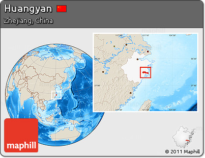 Shaded Relief Location Map of Huangyan, highlighted parent region