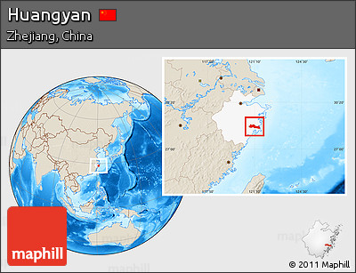 Shaded Relief Location Map of Huangyan, highlighted parent region
