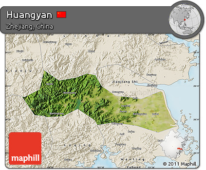 Satellite Map of Huangyan, shaded relief outside