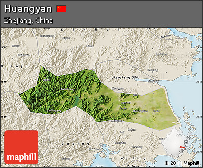 Satellite Map of Huangyan, shaded relief outside