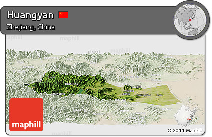 Satellite Panoramic Map of Huangyan, lighten