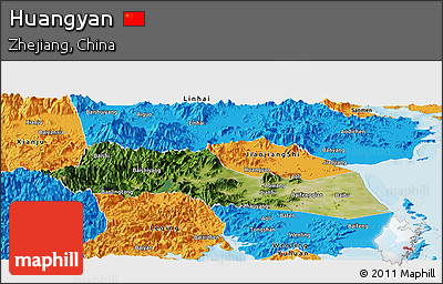 Satellite Panoramic Map of Huangyan, political outside
