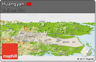 Shaded Relief Panoramic Map of Huangyan, physical outside