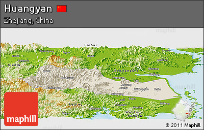 Shaded Relief Panoramic Map of Huangyan, physical outside