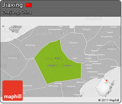 Physical 3D Map of Jiaxing, lighten, desaturated