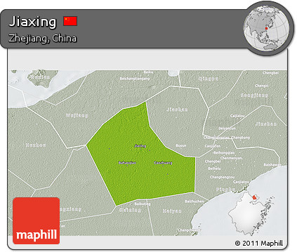 Physical 3D Map of Jiaxing, lighten, semi-desaturated