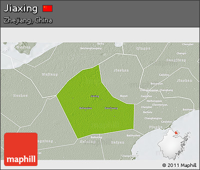 Physical 3D Map of Jiaxing, lighten, semi-desaturated
