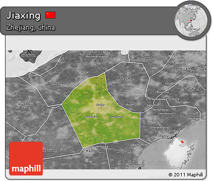 Satellite 3D Map of Jiaxing, desaturated