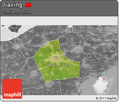 Satellite 3D Map of Jiaxing, desaturated