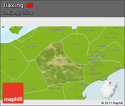 Satellite 3D Map of Jiaxing, physical outside
