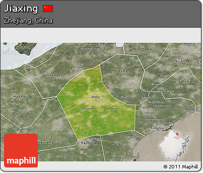 Satellite 3D Map of Jiaxing, semi-desaturated