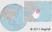 Gray Location Map of Jiaxing, highlighted parent region, hill shading