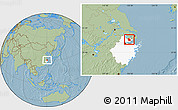 Savanna Style Location Map of Jiaxing, highlighted parent region, hill shading