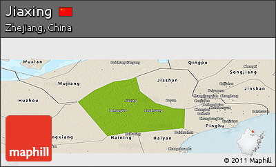 Physical Panoramic Map of Jiaxing, shaded relief outside