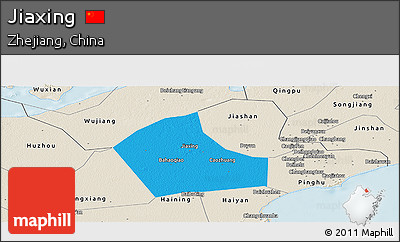 Political Panoramic Map of Jiaxing, shaded relief outside
