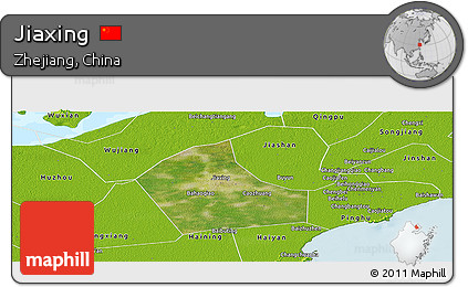Satellite Panoramic Map of Jiaxing, physical outside