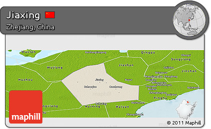 Shaded Relief Panoramic Map of Jiaxing, physical outside