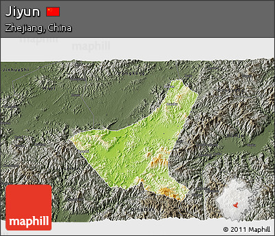 Physical 3D Map of Jiyun, darken, semi-desaturated