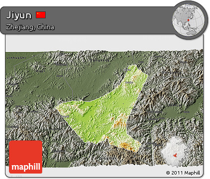 Physical 3D Map of Jiyun, darken, semi-desaturated