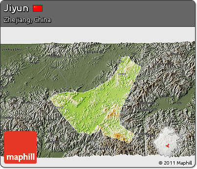 Physical 3D Map of Jiyun, darken, semi-desaturated