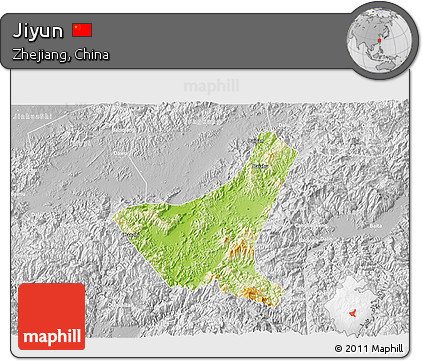 Physical 3D Map of Jiyun, lighten, desaturated