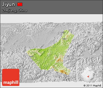 Physical 3D Map of Jiyun, lighten, desaturated