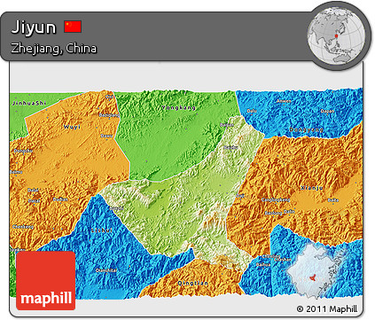 Physical 3D Map of Jiyun, political outside