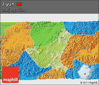 Physical 3D Map of Jiyun, political outside