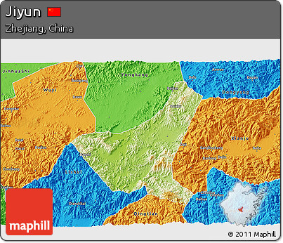 Physical 3D Map of Jiyun, political outside
