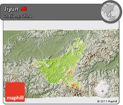 Physical 3D Map of Jiyun, semi-desaturated