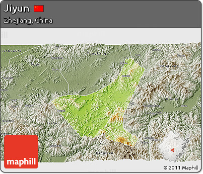 Physical 3D Map of Jiyun, semi-desaturated