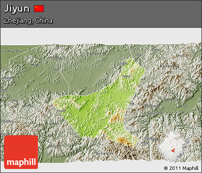 Physical 3D Map of Jiyun, semi-desaturated