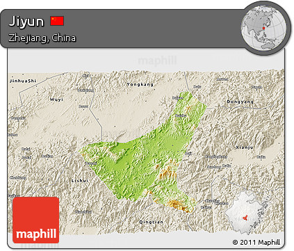 Physical 3D Map of Jiyun, shaded relief outside